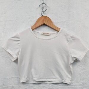 VTG Dream Girl Top Womens 10 White Crop Baby Tee Stretch Clean Girl USA Made Y2K